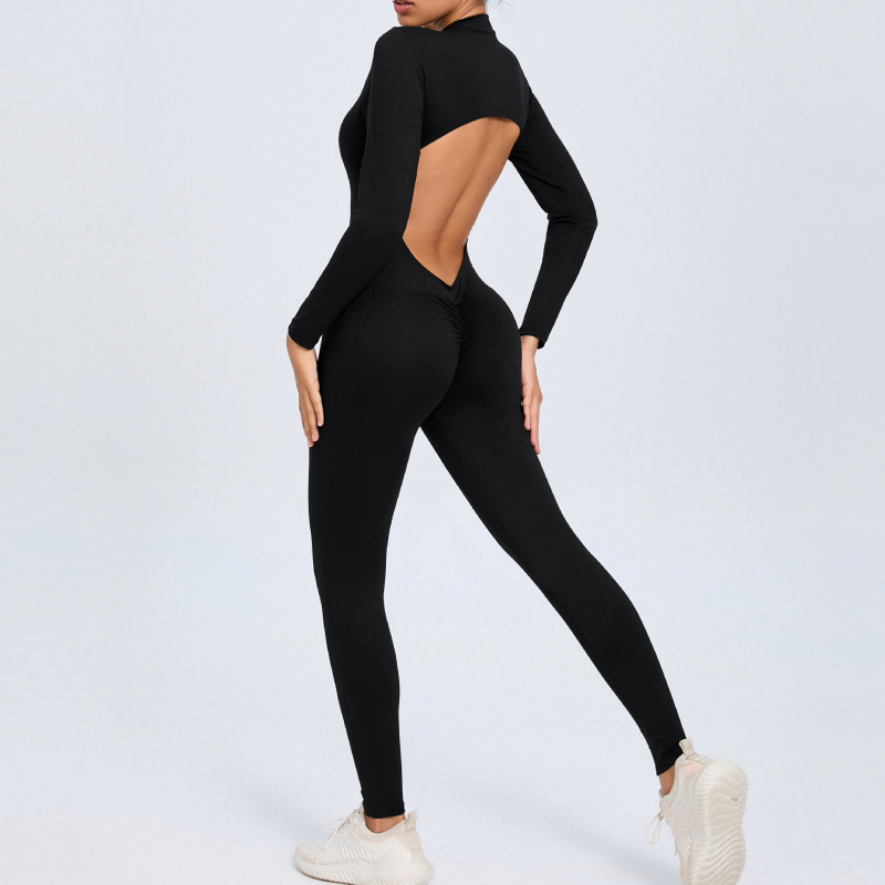 بدلة يوجا نسائية بسحاب وأكمام  - مراجعة Yoga Fitness Jumpsuit وسعره